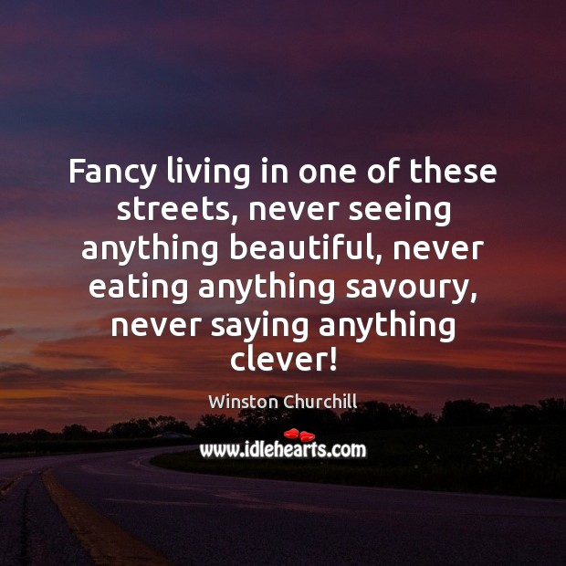 Fancy living in one of these streets, never seeing anything beautiful, never Winston Churchill Picture Quote