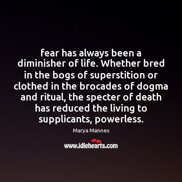 Fear has always been a diminisher of life. Whether bred in the Marya Mannes Picture Quote