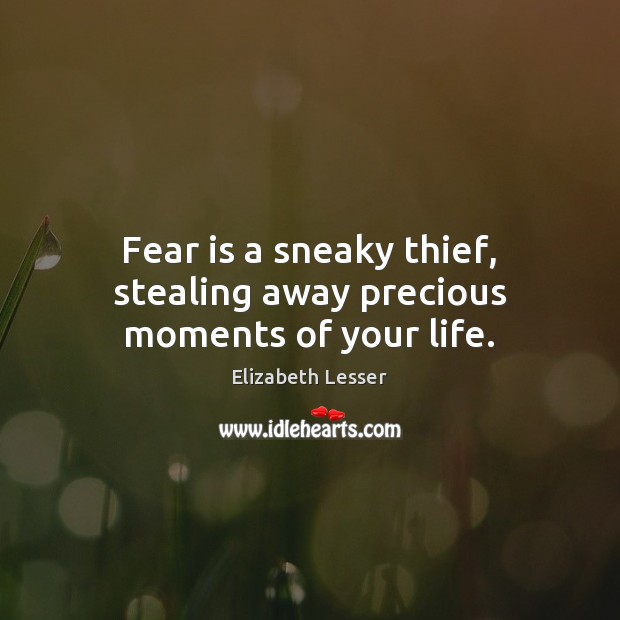 Fear is a sneaky thief, stealing away precious moments of your life. Elizabeth Lesser Picture Quote