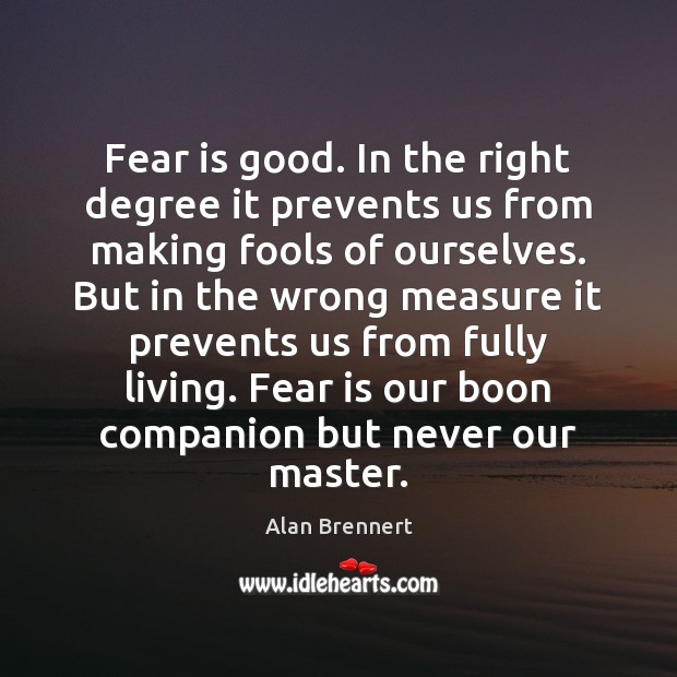 Fear is good. In the right degree it prevents us from making Image