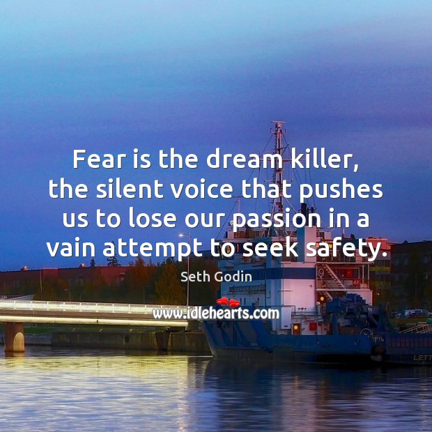 Fear is the dream killer, the silent voice that pushes us to Seth Godin Picture Quote