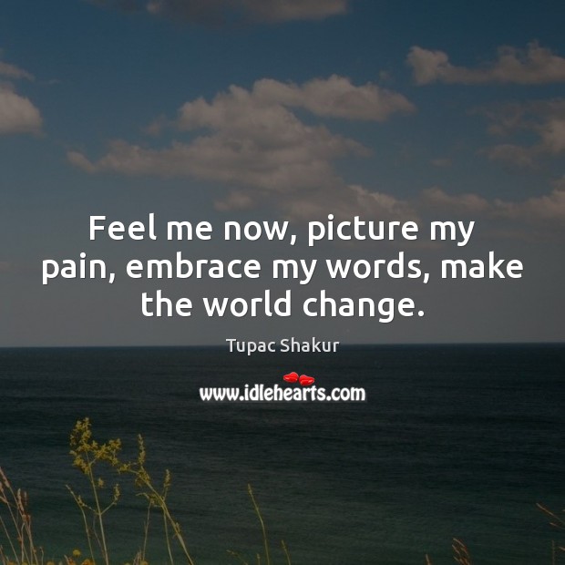 Feel me now, picture my pain, embrace my words, make the world change. Tupac Shakur Picture Quote