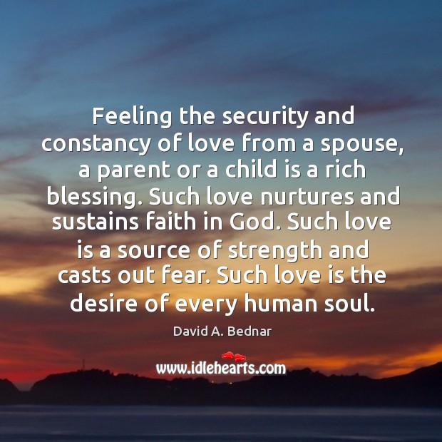 Feeling the security and constancy of love from a spouse, a parent Image