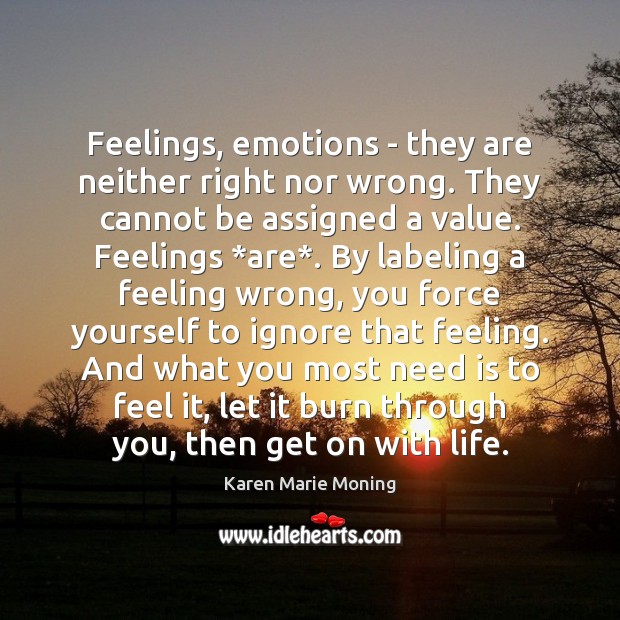 Feelings, emotions – they are neither right nor wrong. They cannot be Karen Marie Moning Picture Quote