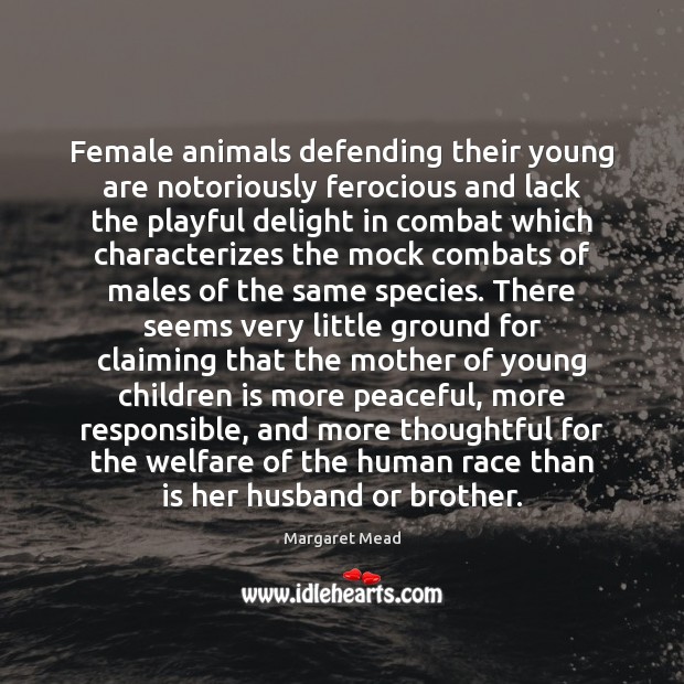 Female animals defending their young are notoriously ferocious and lack the playful Margaret Mead Picture Quote