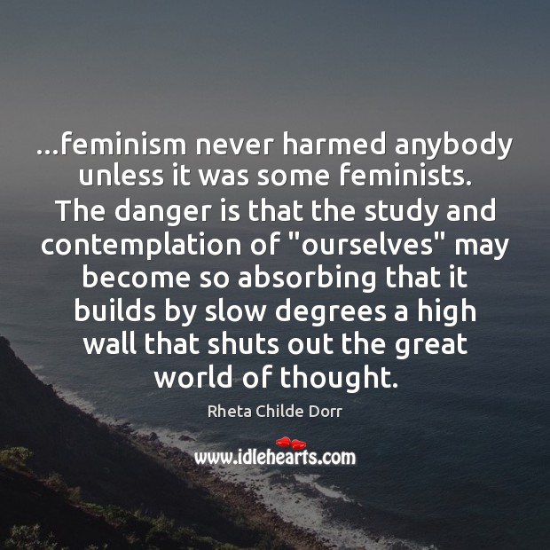 …feminism never harmed anybody unless it was some feminists. The danger is Rheta Childe Dorr Picture Quote