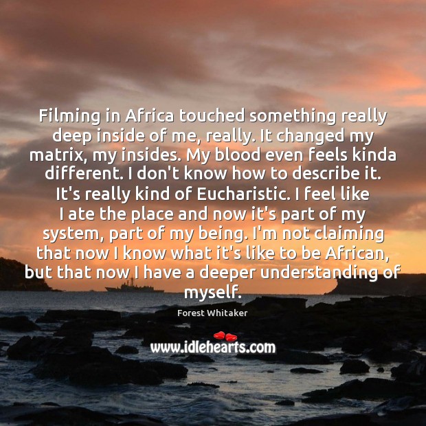 Filming in Africa touched something really deep inside of me, really. It Forest Whitaker Picture Quote