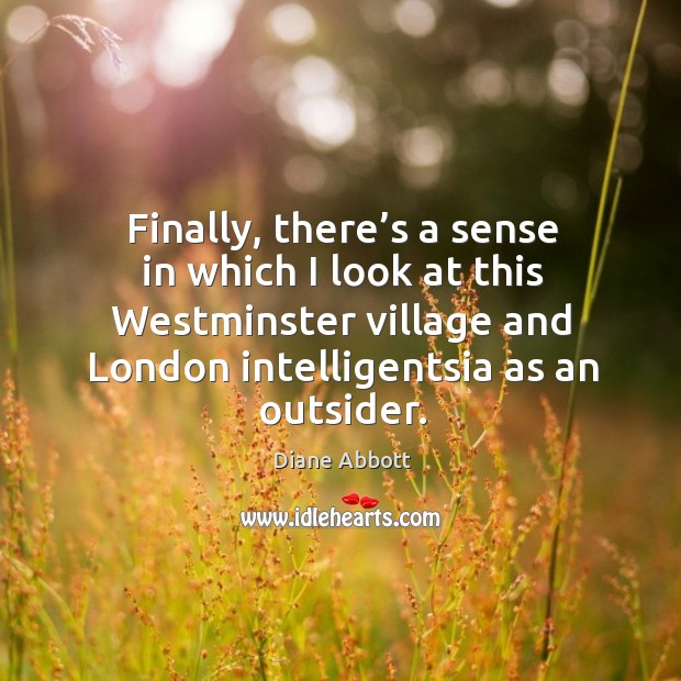 Finally, there’s a sense in which I look at this westminster village and london intelligentsia as an outsider. Diane Abbott Picture Quote