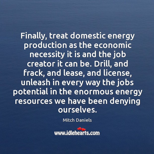 Finally, treat domestic energy production as the economic necessity it is and the job Mitch Daniels Picture Quote