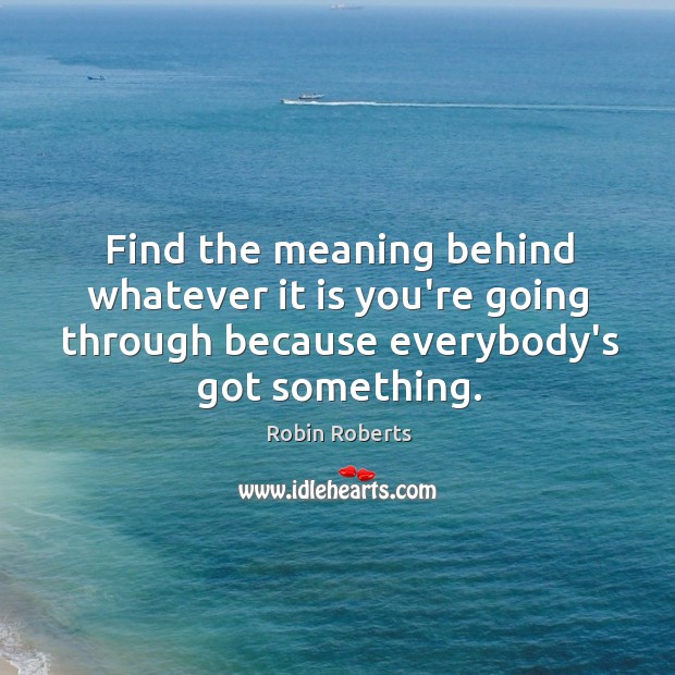 Find the meaning behind whatever it is you’re going through because everybody’s Robin Roberts Picture Quote