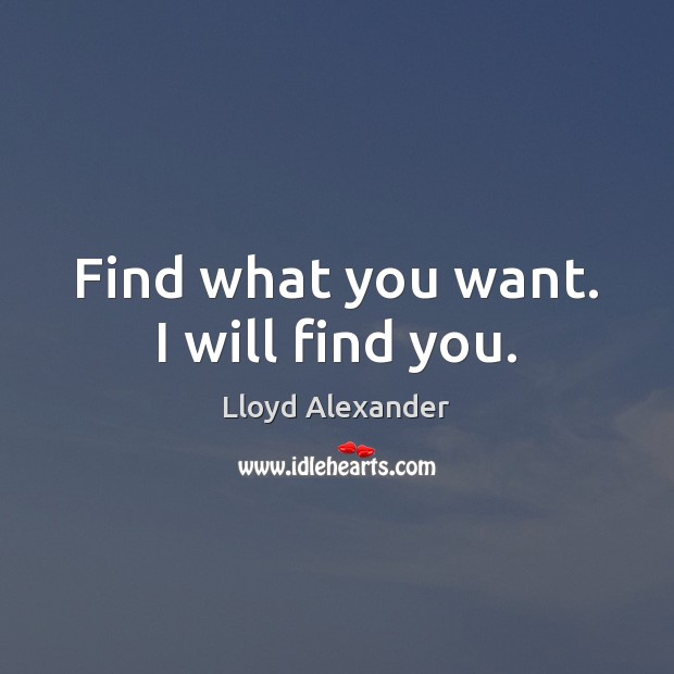 Find what you want. I will find you. Lloyd Alexander Picture Quote