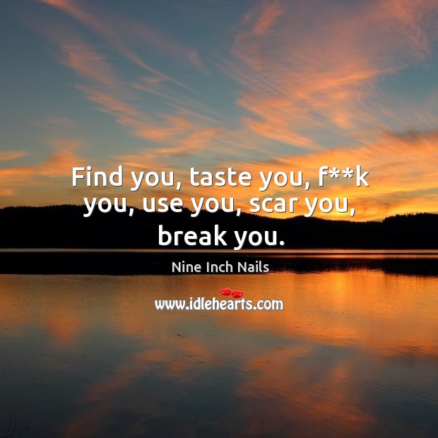 Find you, taste you, f**k you, use you, scar you, break you. Nine Inch Nails Picture Quote