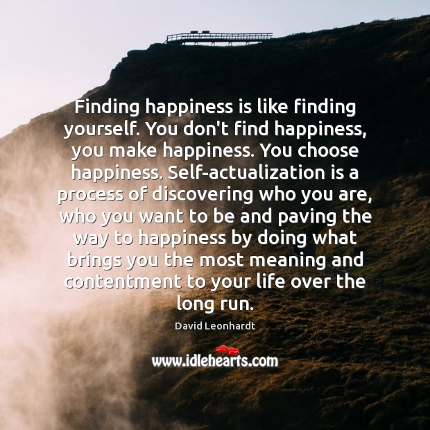 Finding happiness is like finding yourself. You don’t find happiness, you make David Leonhardt Picture Quote