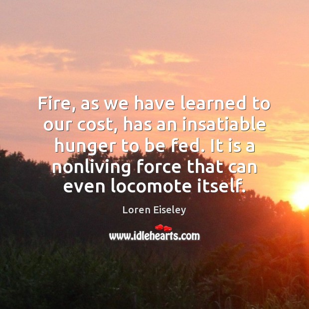 Fire, as we have learned to our cost, has an insatiable hunger Loren Eiseley Picture Quote