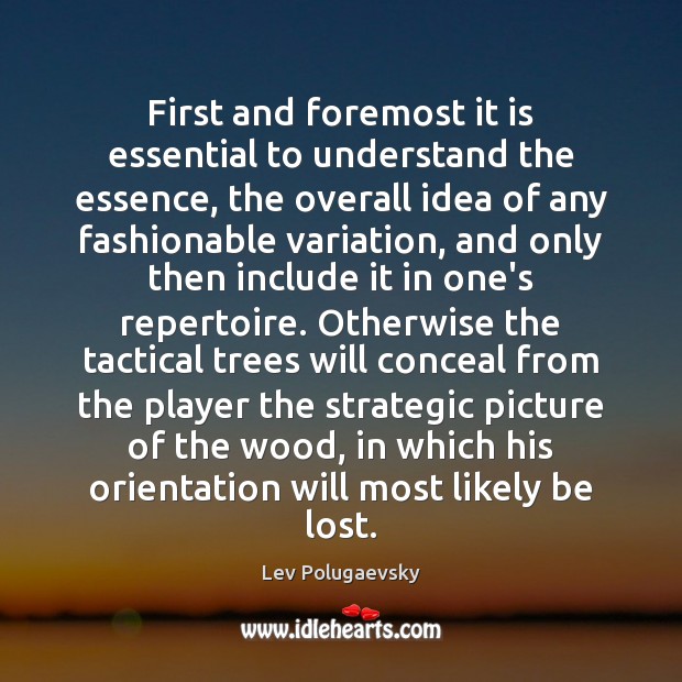 First and foremost it is essential to understand the essence, the overall Image