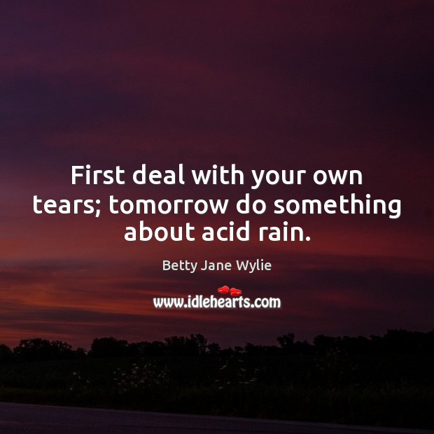 First deal with your own tears; tomorrow do something about acid rain. Betty Jane Wylie Picture Quote