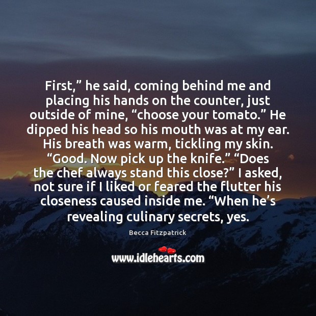 First,” he said, coming behind me and placing his hands on the Becca Fitzpatrick Picture Quote
