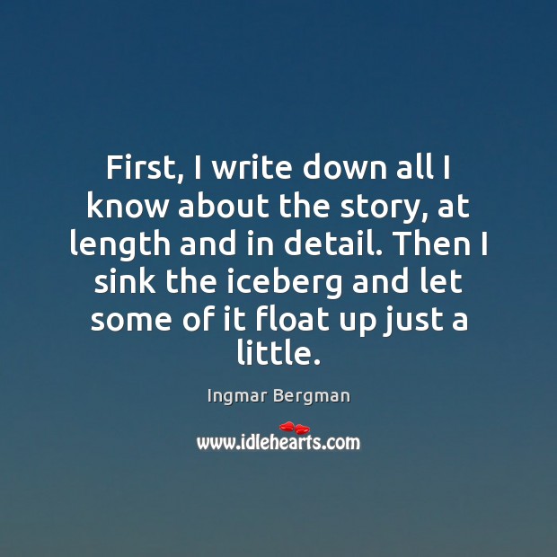 First, I write down all I know about the story, at length Ingmar Bergman Picture Quote