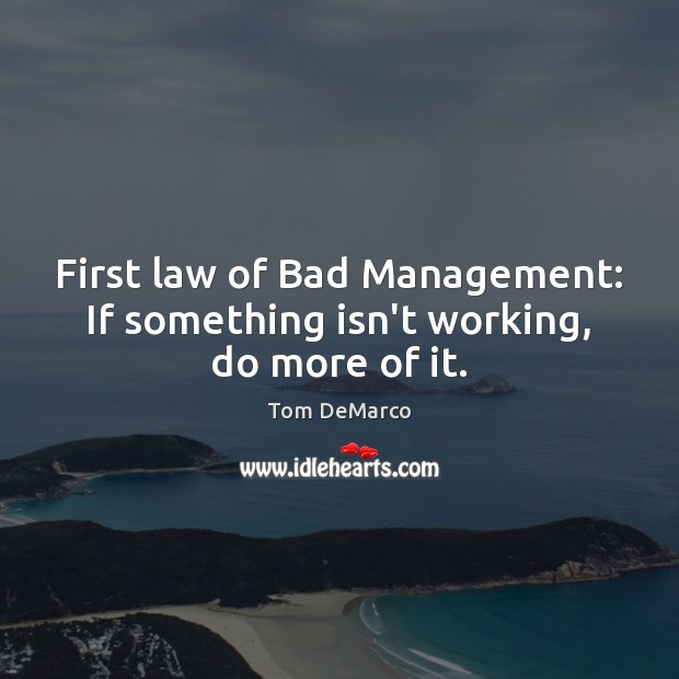 First law of Bad Management: If something isn’t working, do more of it. Tom DeMarco Picture Quote