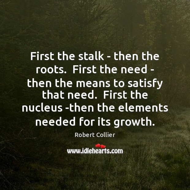 First the stalk – then the roots.  First the need – then Robert Collier Picture Quote