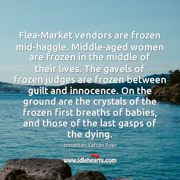 Flea-Market vendors are frozen mid-haggle. Middle-aged women are frozen in the middle Image