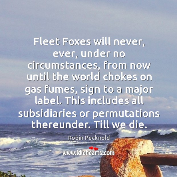 Fleet Foxes will never, ever, under no circumstances, from now until the Robin Pecknold Picture Quote