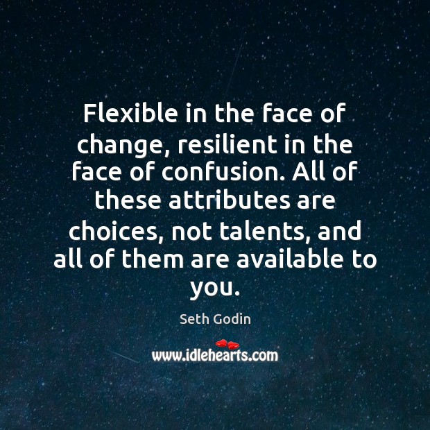 Flexible in the face of change, resilient in the face of confusion. Seth Godin Picture Quote