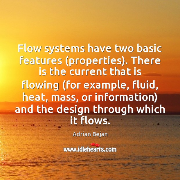 Flow systems have two basic features (properties). There is the current that Adrian Bejan Picture Quote