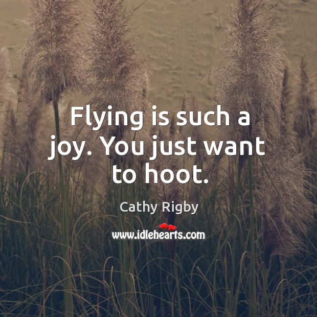 Flying is such a joy. You just want to hoot. Cathy Rigby Picture Quote