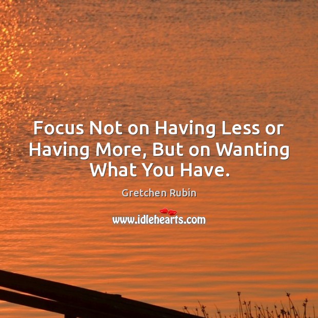 Focus Not on Having Less or Having More, But on Wanting What You Have. Gretchen Rubin Picture Quote
