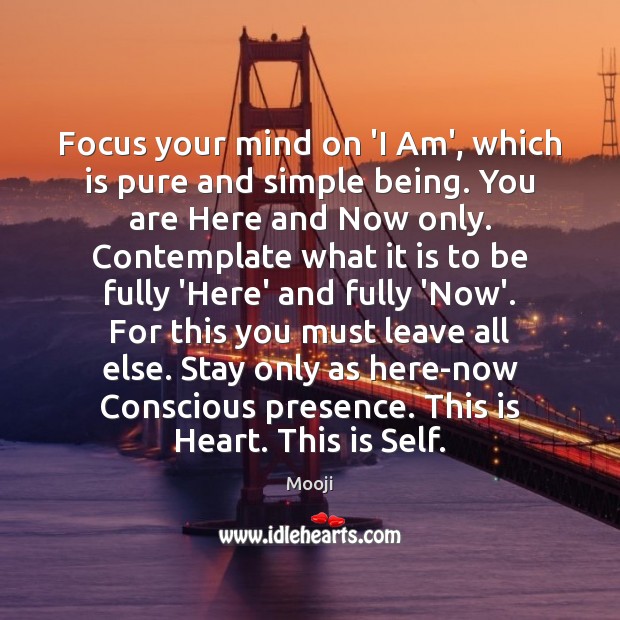 Focus your mind on ‘I Am’, which is pure and simple being. Image