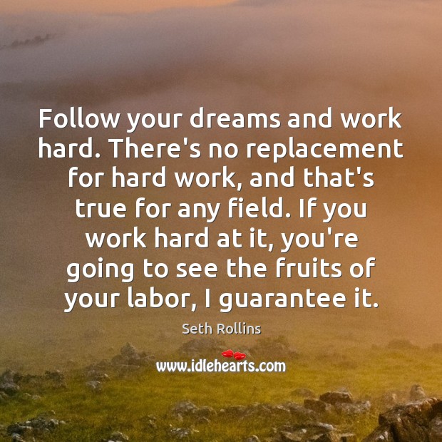 Follow your dreams and work hard. There’s no replacement for hard work, Seth Rollins Picture Quote