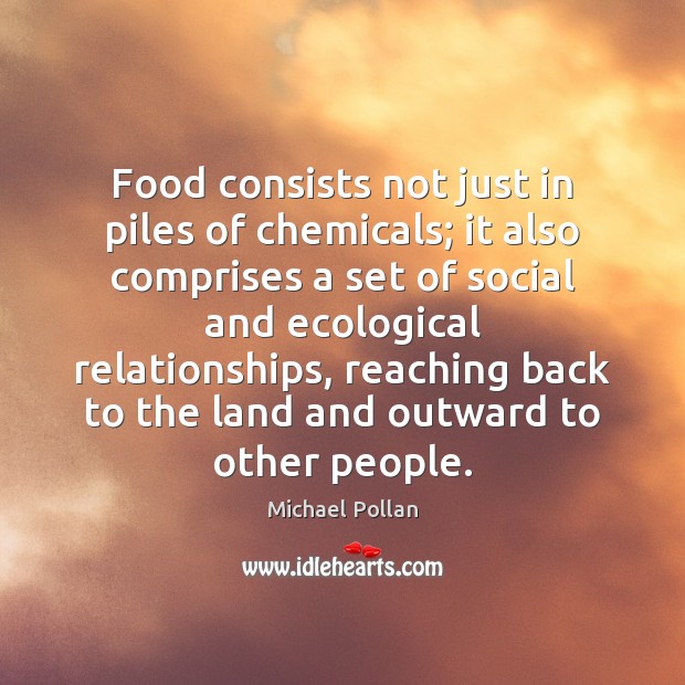 Food consists not just in piles of chemicals; it also comprises a Michael Pollan Picture Quote