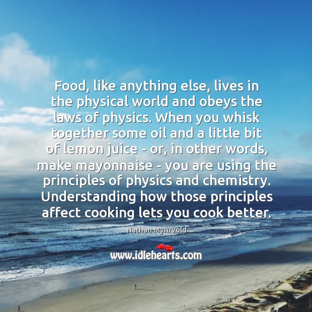 Food, like anything else, lives in the physical world and obeys the Nathan Myhrvold Picture Quote