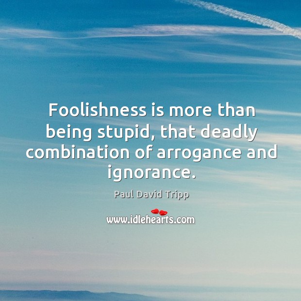 Foolishness is more than being stupid, that deadly combination of arrogance and ignorance. Paul David Tripp Picture Quote