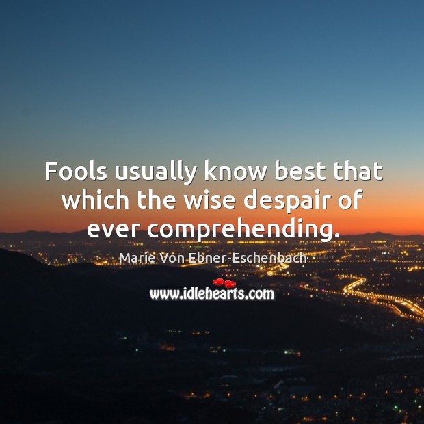 Fools usually know best that which the wise despair of ever comprehending. Image