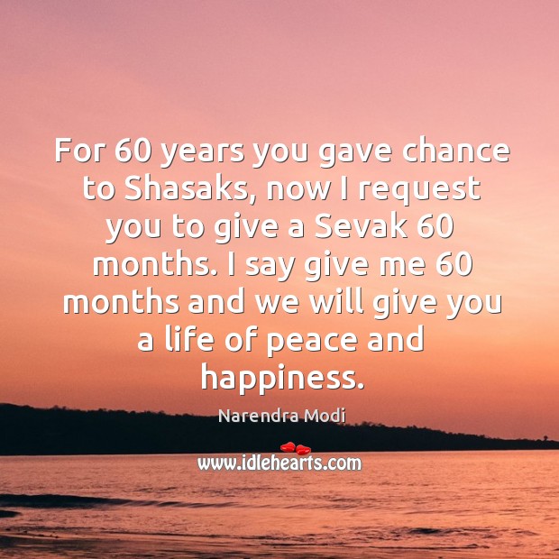 For 60 years you gave chance to Shasaks, now I request you to Narendra Modi Picture Quote