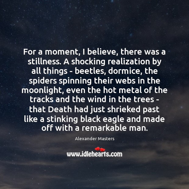 For a moment, I believe, there was a stillness. A shocking realization Alexander Masters Picture Quote