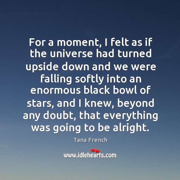 For a moment, I felt as if the universe had turned upside Tana French Picture Quote