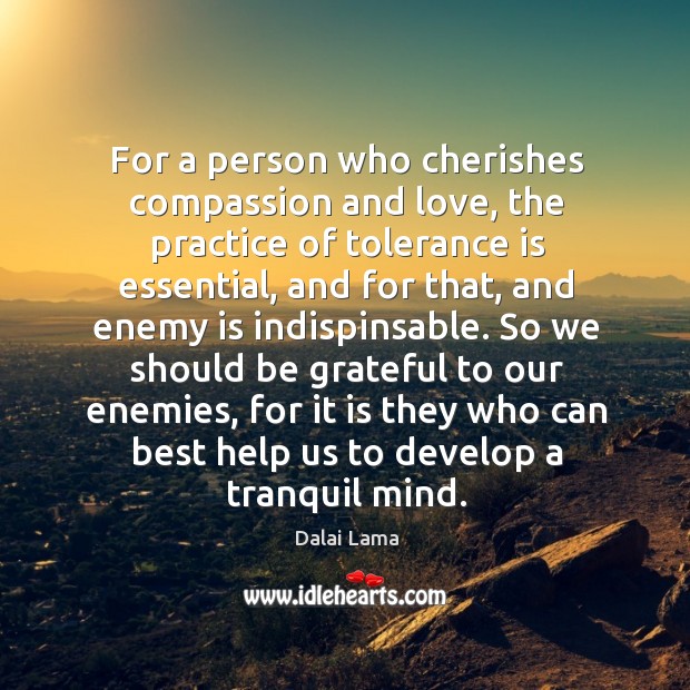 For a person who cherishes compassion and love, the practice of tolerance Tolerance Quotes Image