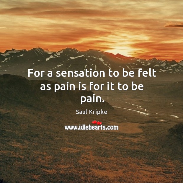 For a sensation to be felt as pain is for it to be pain. Pain Quotes Image