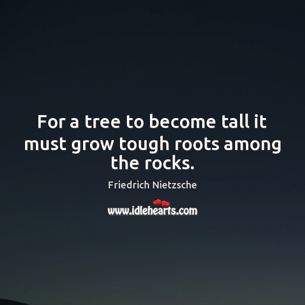 For a tree to become tall it must grow tough roots among the rocks. Friedrich Nietzsche Picture Quote