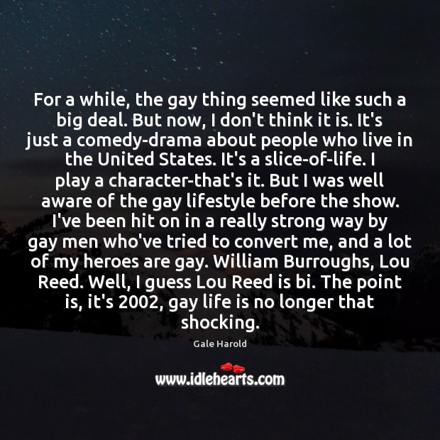 For a while, the gay thing seemed like such a big deal. Gale Harold Picture Quote