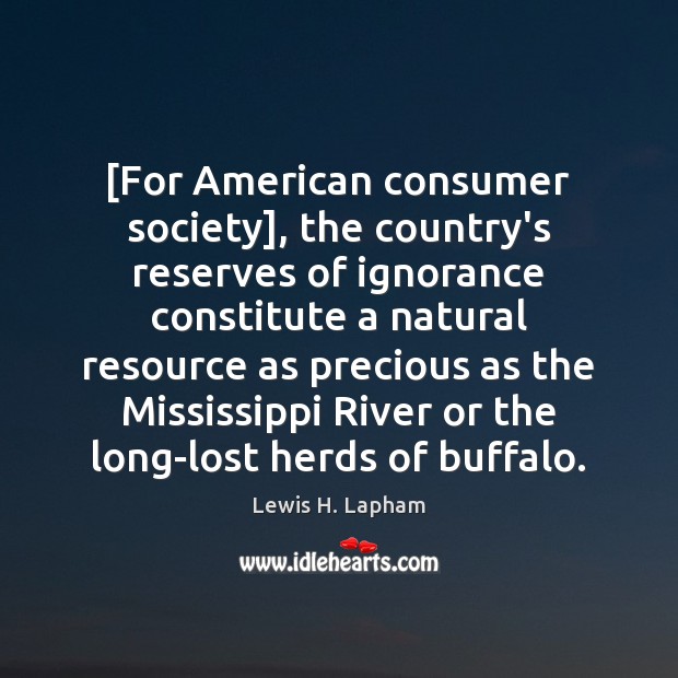[For American consumer society], the country’s reserves of ignorance constitute a natural Lewis H. Lapham Picture Quote