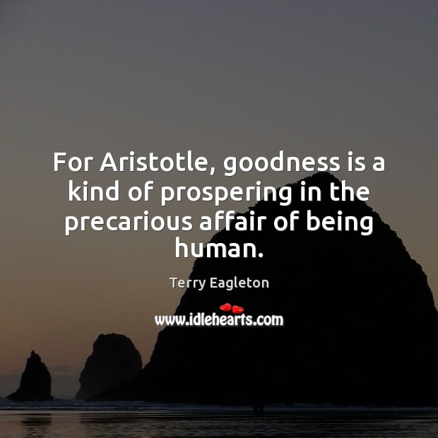 For Aristotle, goodness is a kind of prospering in the precarious affair of being human. Terry Eagleton Picture Quote