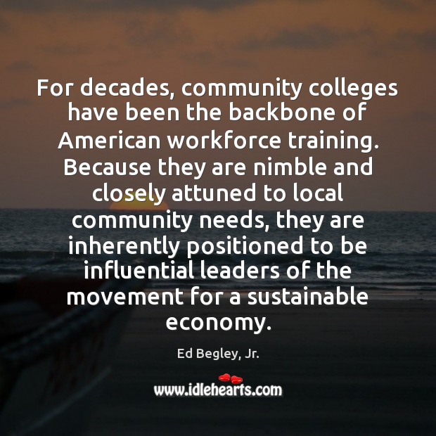 For decades, community colleges have been the backbone of American workforce training. Ed Begley, Jr. Picture Quote