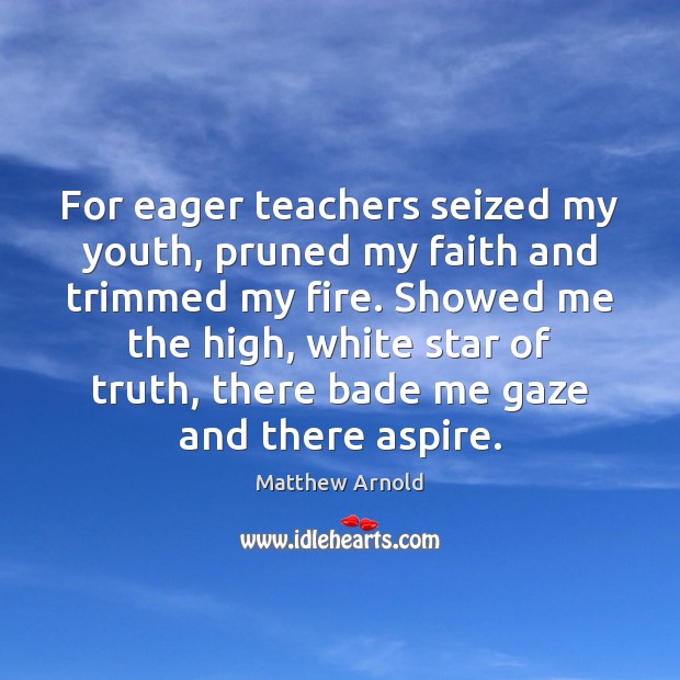 For eager teachers seized my youth, pruned my faith and trimmed my Image