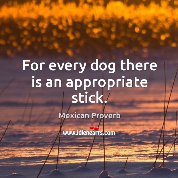 For every dog there is an appropriate stick. Mexican Proverbs Image