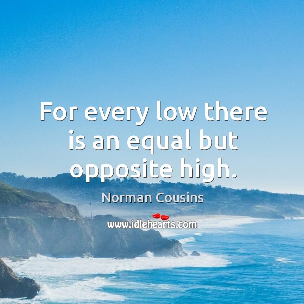 For every low there is an equal but opposite high. Norman Cousins Picture Quote