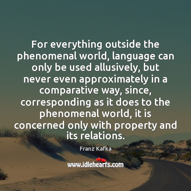 For everything outside the phenomenal world, language can only be used allusively, Franz Kafka Picture Quote